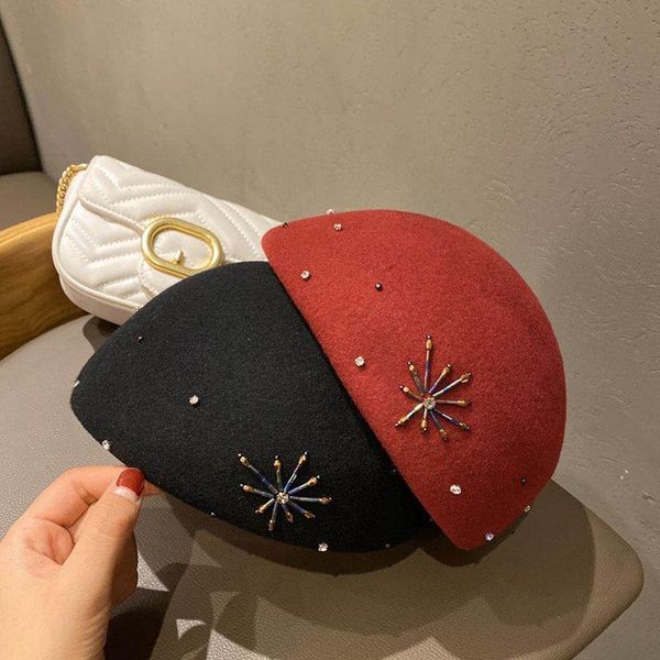 

Hat Woman Autumn Winter Woolen Beret, Blue;gray