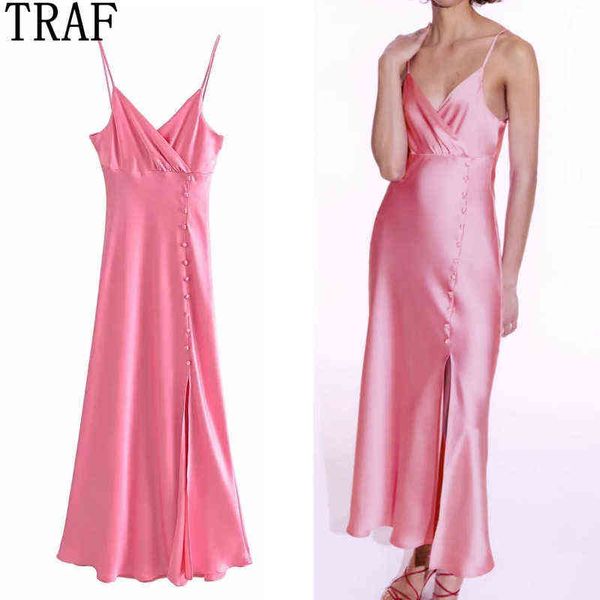 

traf summer dress woman za 2021 pink satin long dress women black backless slip party dresses red midi elegant dresses g1223, Black;gray