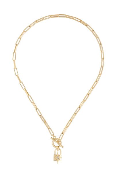 

chains geometric chain collar rectangle open link toggle clasp lock star charm women necklace, Silver