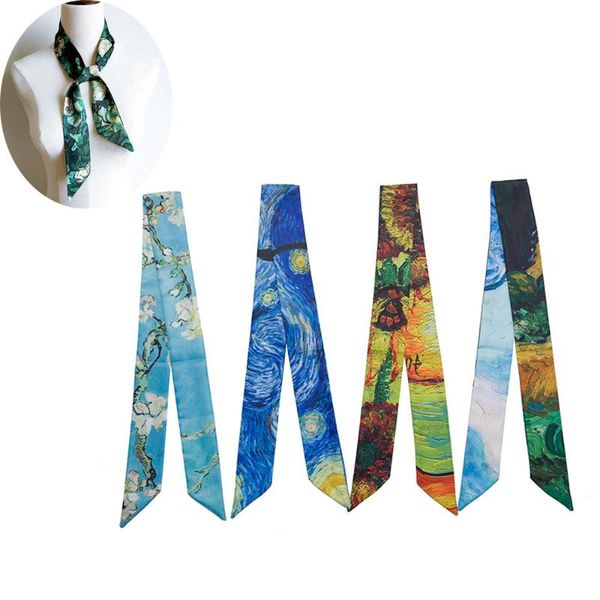 

scarves 100cm small silk scarf for women 2021 print handle bag ribbons brand fashion head long skinny wholesale, Blue;gray