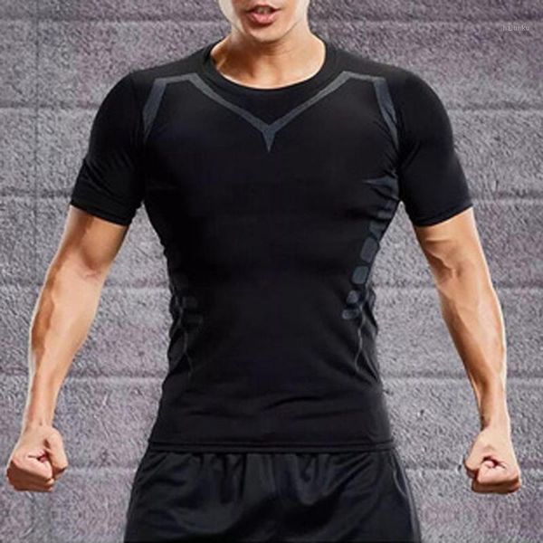 

men's t-shirts compression quick dry t-shirt men running sport skinny short tee shirt male gym fitness bodybuilding workout clothing1, White;black
