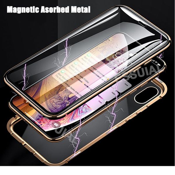 

360 magnetic adsorption metal case for iphone 12 11 pro xs max xr double-sided glass case for iphone 7 8 jlloar
