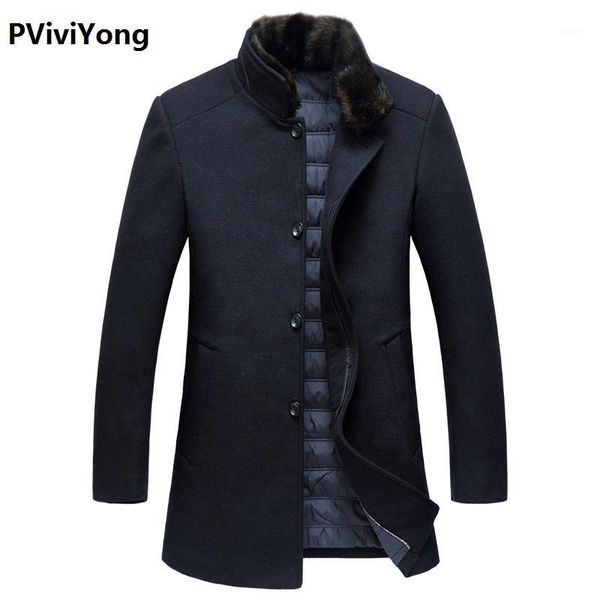 

pviviyong2019 men favors the mink collar long single breasted coat coat bladder with cotton 17051, Black