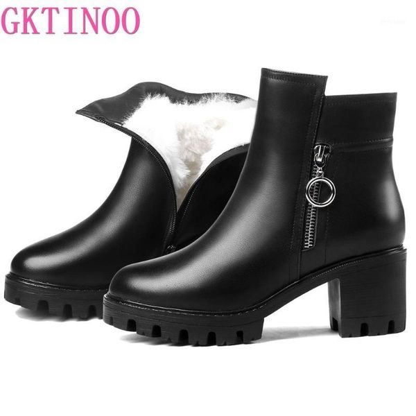 

boots gktinoo winter women 2021 ladies boot 100% genuine leather platform high heel natural wool warm snow shoes1, Black