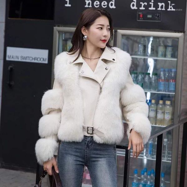 

hapedy women's jacket 2020 winter fashion artificial fur coats leather female jacket wholeskin outwear female parkas1, Black