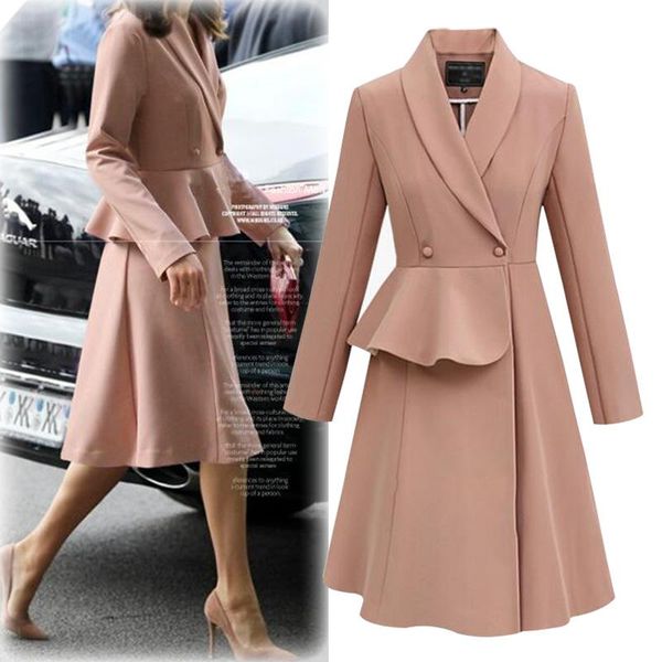 

women's trench coats vogue long coat women nice fashion autumn ruffle sleeve outerwear casual turn down collar female slim, Tan;black
