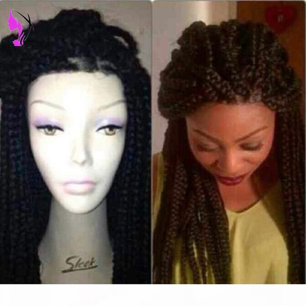 

long straight box braids lace front wig black fully handbraided african synthetic braids wig with baby hair for black women