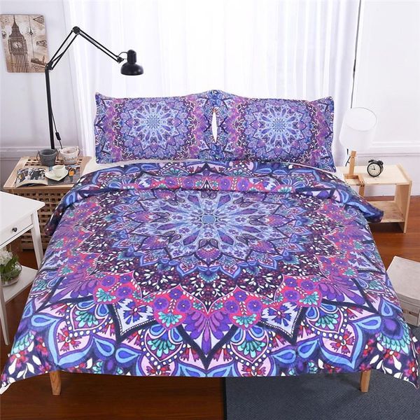 

40 purple mandala printed bedding set polyester duvet cover with pillowcase 3 pcs bohemia beds single twin double 80029