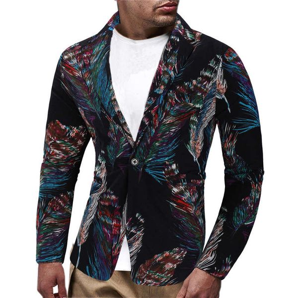 

new suit casual feather print men's blazer, White;black