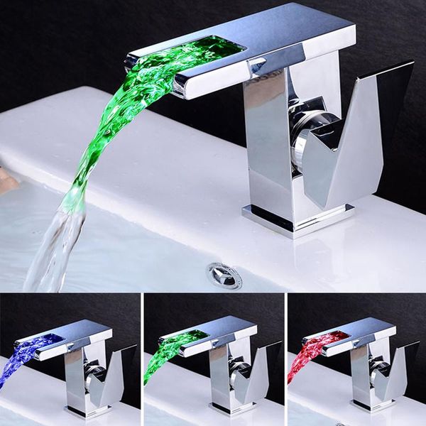 

langyo bathroom led waterfall faucet washbasin mixer single handle tap square chromed sink basin mixer tap br 713h br 714 wmtghr