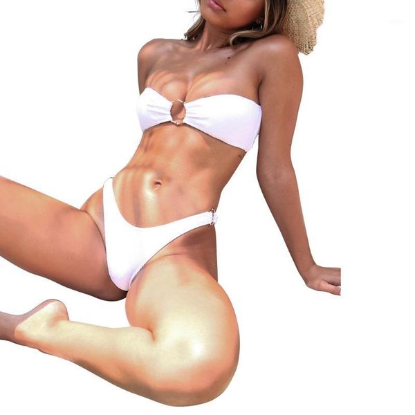 

bikini 2020 summer women swimsuit new solid color strapless low waist push up two-piece suits beachwear bathing suits1, White;black