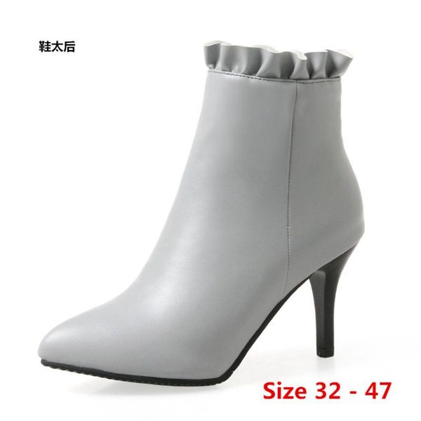 

boots woman med high heel heels for women shoes spring autumn ankle booties female small big size 32 - 47, Black