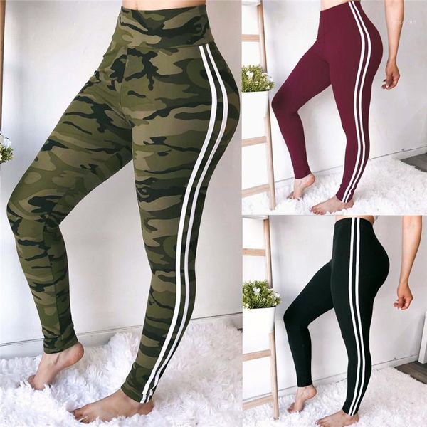 

women sports pants fashion side stripe weatpants slim workout pants black wine red camouflage tummy control capris1, Black;white