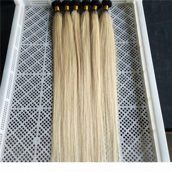 

brazlian virgin human hair weave ombre platinum blonde dark roots 1b 613 color silk straight human hair bundles 12inch-28inch, Black