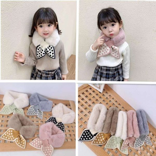 

and korean trend autumn new children's winter baby splicing wave point plush small scarf, Red;brown