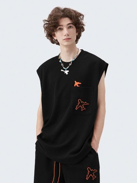 

men plane embroidered pocket patched tank 92xr#, White;black