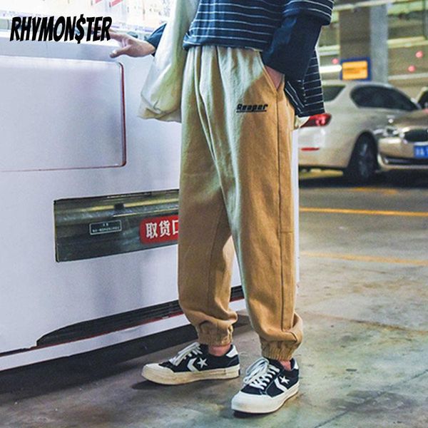 

rhymonster letter embroidery classic harem pants 2021 hip hop fashion frawstring pant men high street loose casual trousers, Black