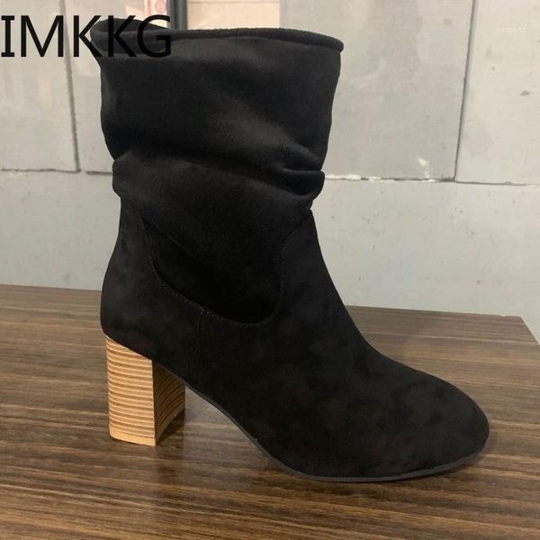 

boots 2021 women shoes autumn/winter fur warm snow ladies flock short booties solid high heel boot casual ankle boots1, Black