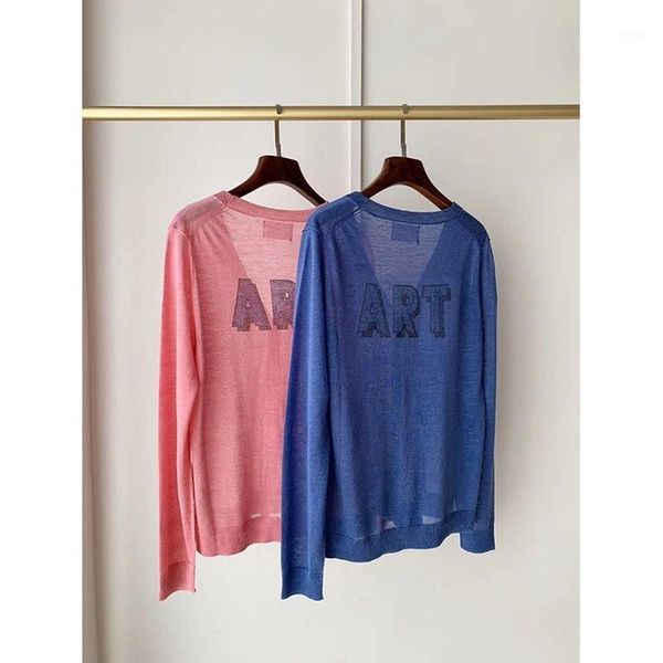 

women sweater summer 2020 new rhinestone v-neck light knitted 100% linen cardigan1, White