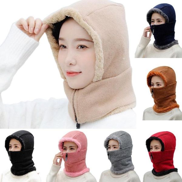 

winter fashion lady wool thickening warm hat windproof knitted beanie cycling u7e5, Blue;gray