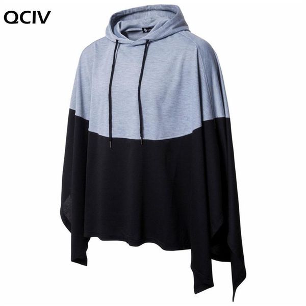 

casual party hoodie mens hip hop stitching splice sweatshirts pullover irregular hem cape cloak male hooded streetwear, Black