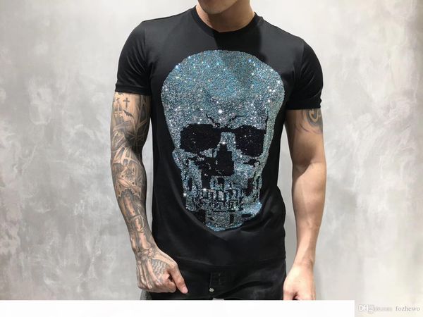

duyou mens designer t shirts men short sleeve fashion rhinestone multicolor skulls man t-shirt male mercerized cotton tees, White;black