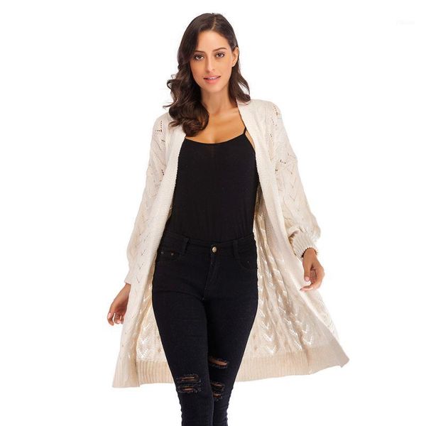 

long lantern sleeve solid color thin cardigan jacket twist women's knit sweater elegant outerwear ta9831, White