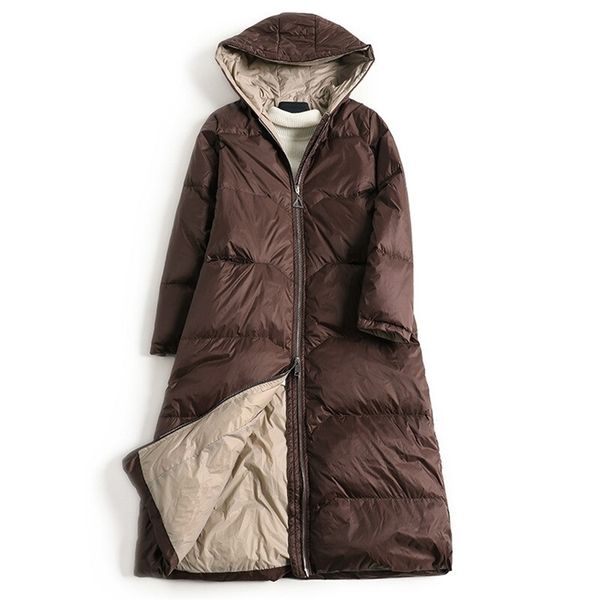 

new 90% brand long ladies slim down women warm hooded ms jacket girl coat 201214, Black