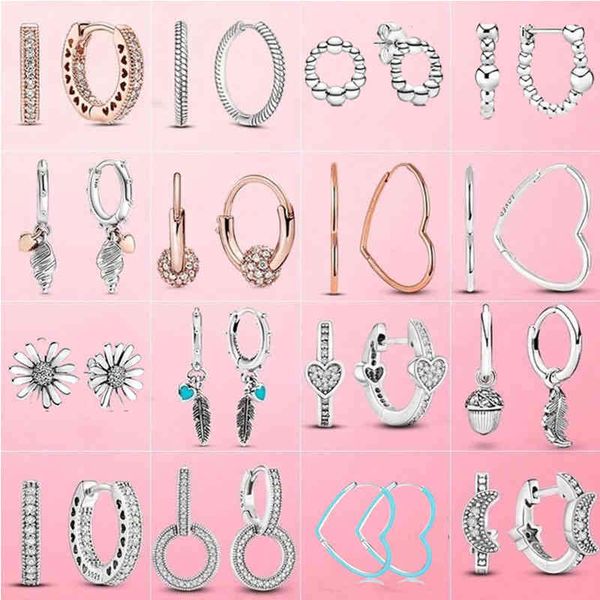

genuine 925 sterling silver zircon earrings suitable for original pandora ladies fashion high-end jewelry gifts, Golden