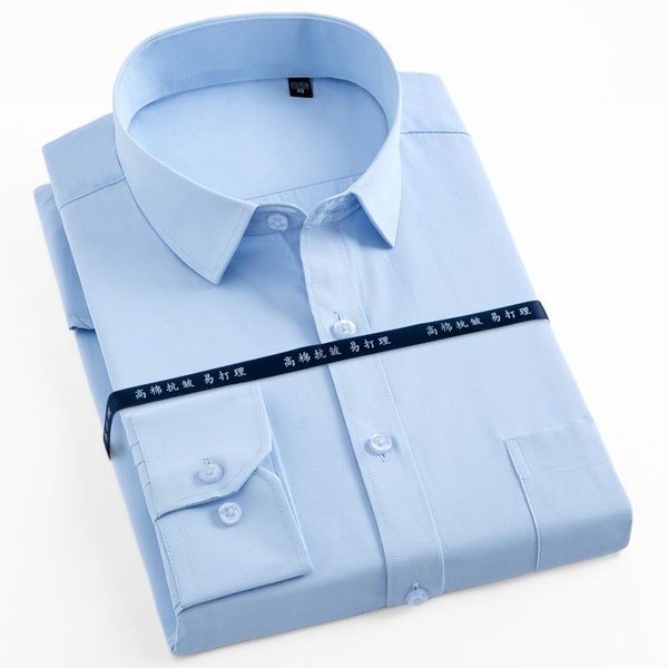 

plus size men's long-sleeve basic dress shirt single patch pocket standard-fit formal business work office classic shirts, White;black