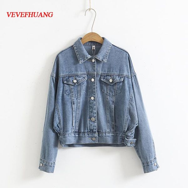

women's jackets vevefhuang autumn fashion women denim blue jacket casual simple loose metal buckle lapel long sleeve coat jaqueta jean, Black;brown