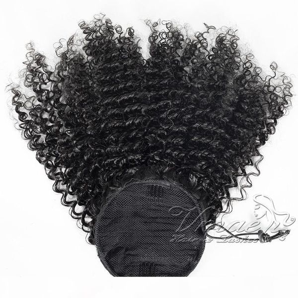 

vm indian virgin natural black clip in elastic band hair ties drawstring curly 3c afro kinky human hair ponytail for black women