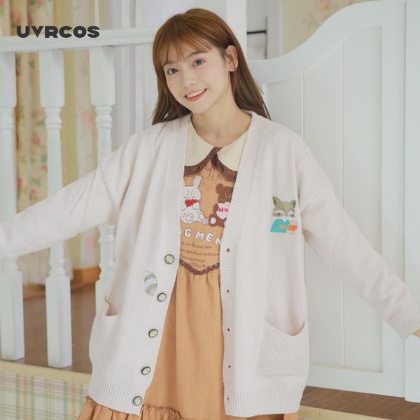 

women's knits & tees uvrcos autumn winter sweater women knit cardigan sweaters female cute pocket embroidered knitted coat, White