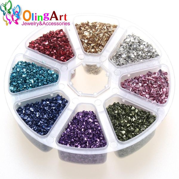 

olingart 8 colors 1set nail art crushed glass nail stones irregular rhinestone decoration easy to use diy necklace pendant jllews