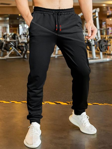 

men drawstring waist slant pocket sweatpants 06q5#, Black