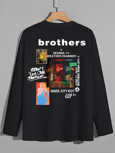 

men slogan graphic sweatshirt l3go#, White;black