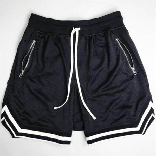 

summer men's solid color outdoor jogging sports fitness loose shorts polyester quick-drying training five-point pants, White;black