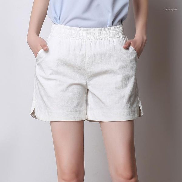 

oversized women summer cotton linen shorts casual streetwear ladies high elastic waist loose short feminino plus size s-4xl1, White;black