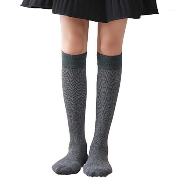 

sports socks women's knitted knee high tight for woman girls outdoor active wear striped pattern sports1, Black