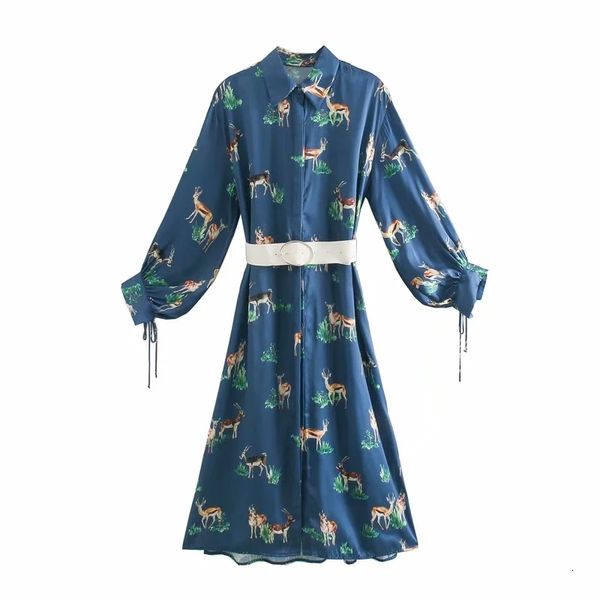 

new blue belt satin women 2021 vintage animal print long sleeve shirt midi dress woman elegant party dresses 4ln4, Black;gray