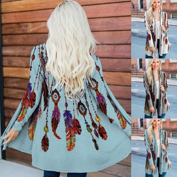 

2021 spring autumn women's leisure long sleeve printed cardigan, White