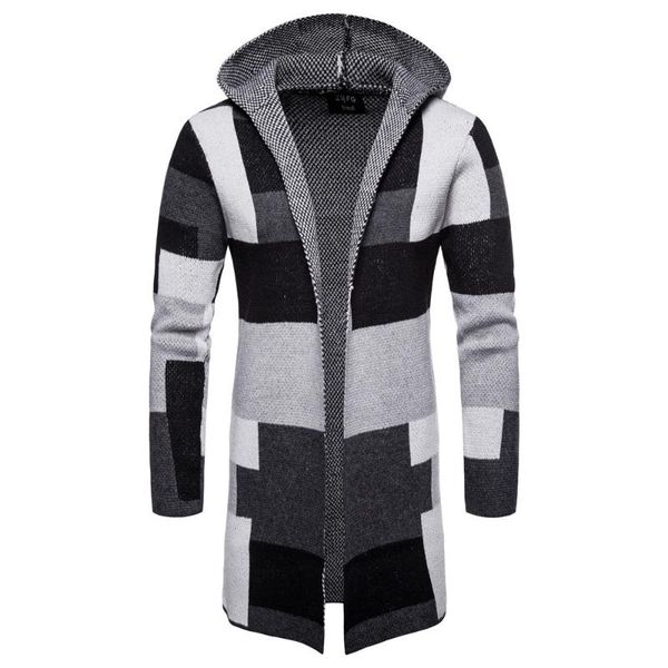 

men striped cardigan coat sweaters hooded cloak long windbreaker cloak coat knitted sweater big size 5xl cardigans outerwear, White;black