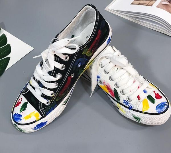 

2020 aquarela lona baixa ajuda casuais primavera novo strass estudante finos com sapatos planos femininos 7s10, Black