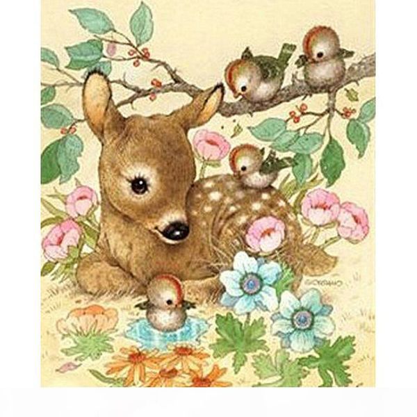 

wholesale diamond painting small sika deer and birds,diamond embroidery paintings,5d pictures y1238