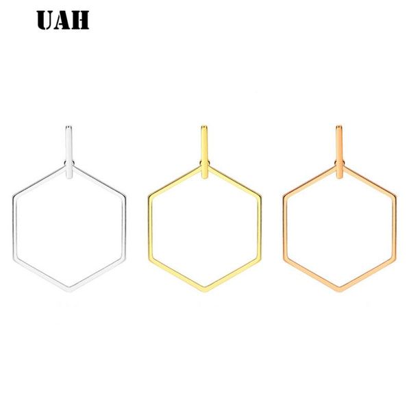 

hoop & huggie uah punk fashion jewelry smooth hexagon big earrings for women lady large geometric hollow statement loop earring gifts, Golden;silver