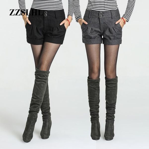 

women's winter shorts girls fashion korea type mid waist slim hip plus size new arrival elegant woolen shorts, White;black