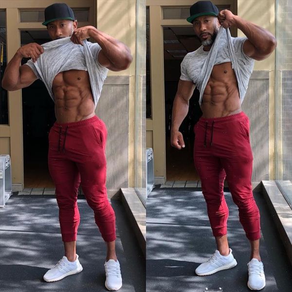 

2019 autumn new mens cotton sweatpants gyms fitness workout solid trousers male casual fashion pencil pants joggers sportswear, Black