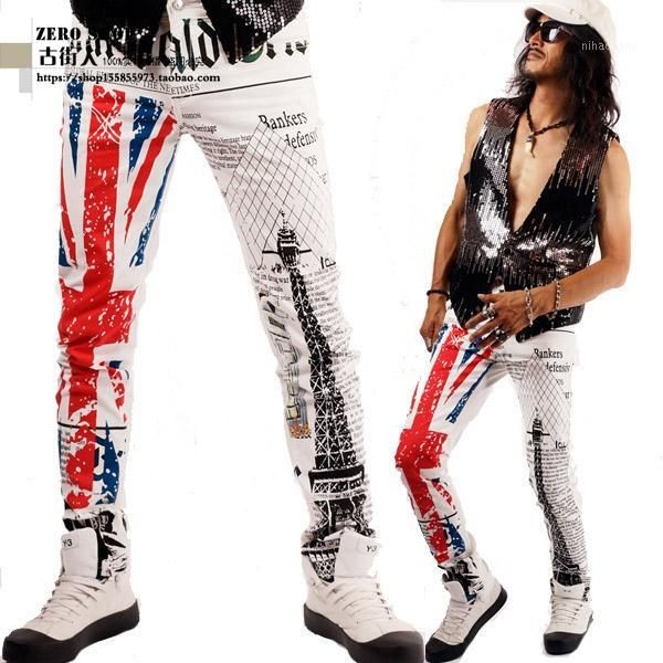 

2015 new jeans, fashion jeans, men jeans cotton british flag printed jeans men trousers, z351, Blue