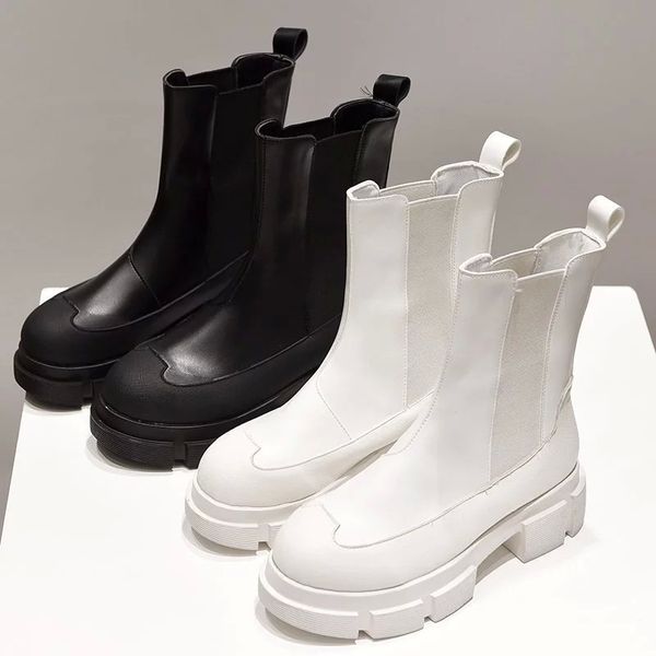 

2020 new soft patent leather platform boots women round toe boots women solid black designer ankle women's botines mujer #fx6u