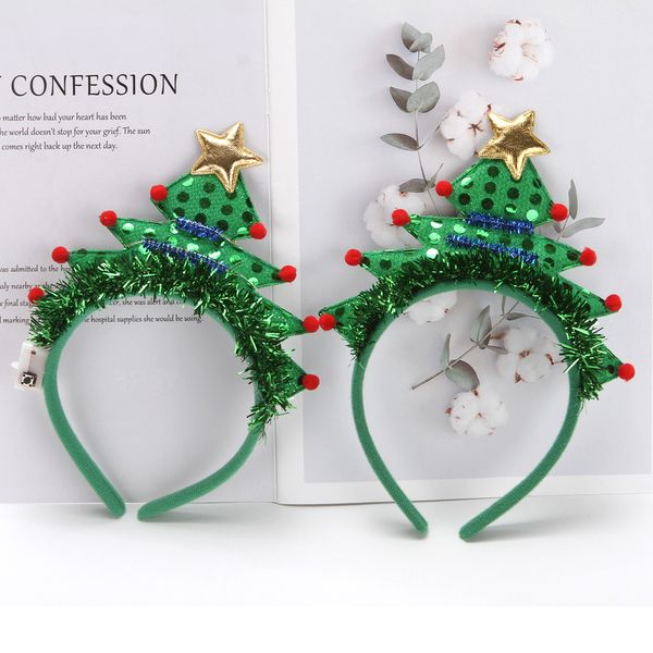 

popular christmas item style cross-border christmas tree headband green feather tree head delivery light equipment